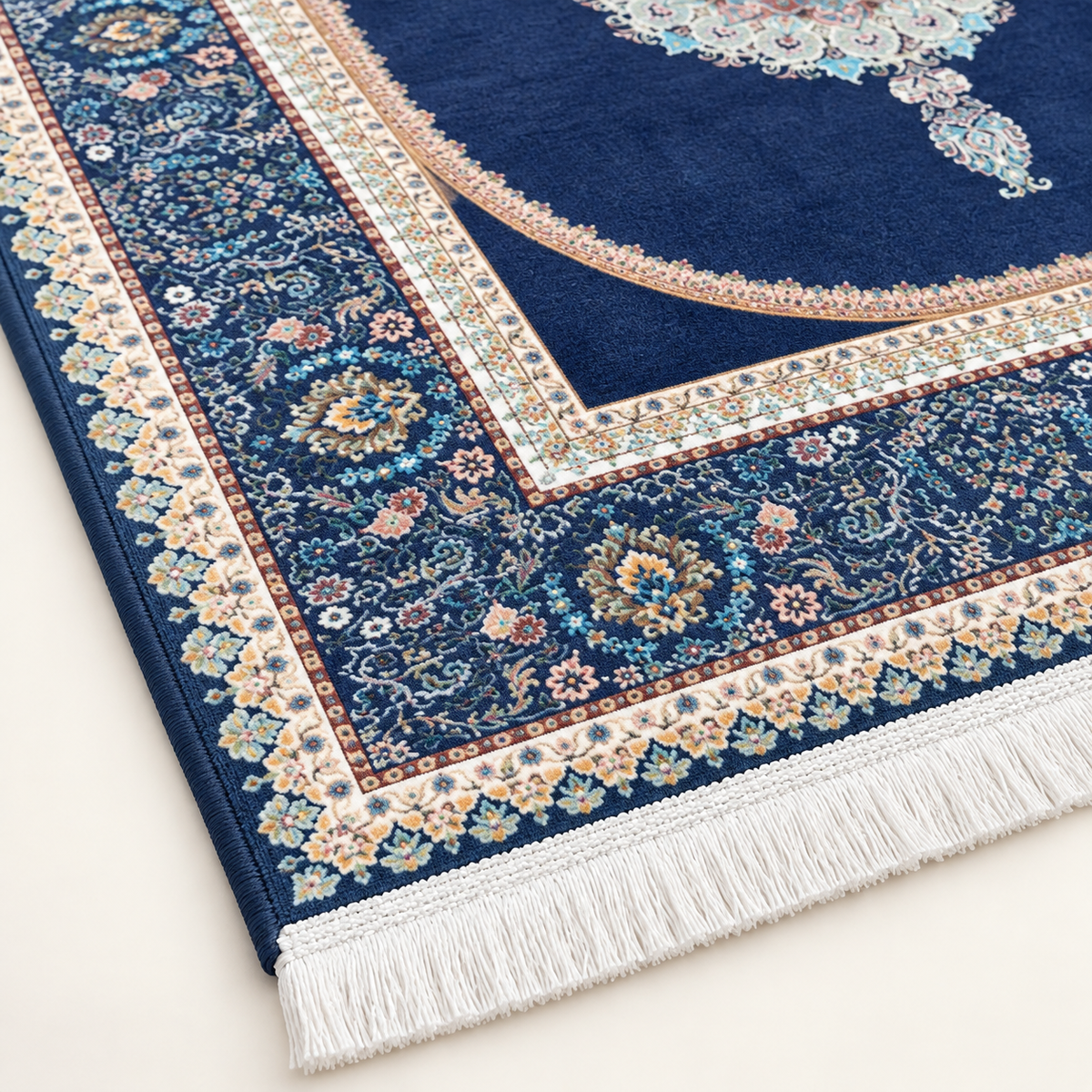 Regatta– Luxury Velvet Rug, Navy & Beige Traditional Design (LVC-506)