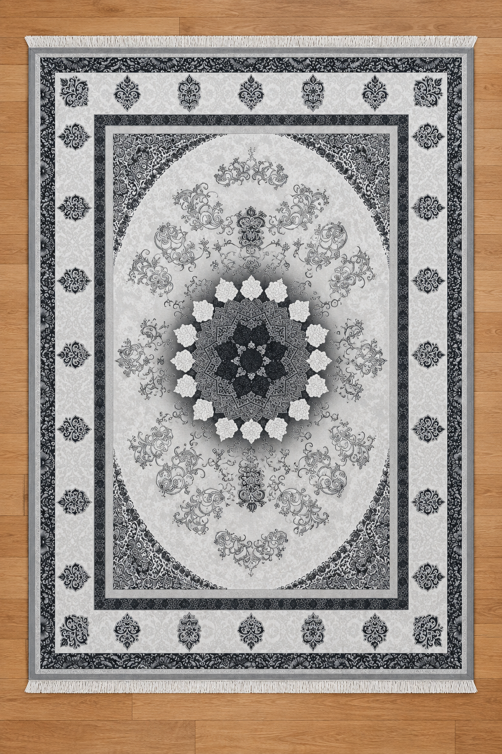 Smoke – Luxury Velvet Rug, Grey & Black Modern Design (LVC-501)