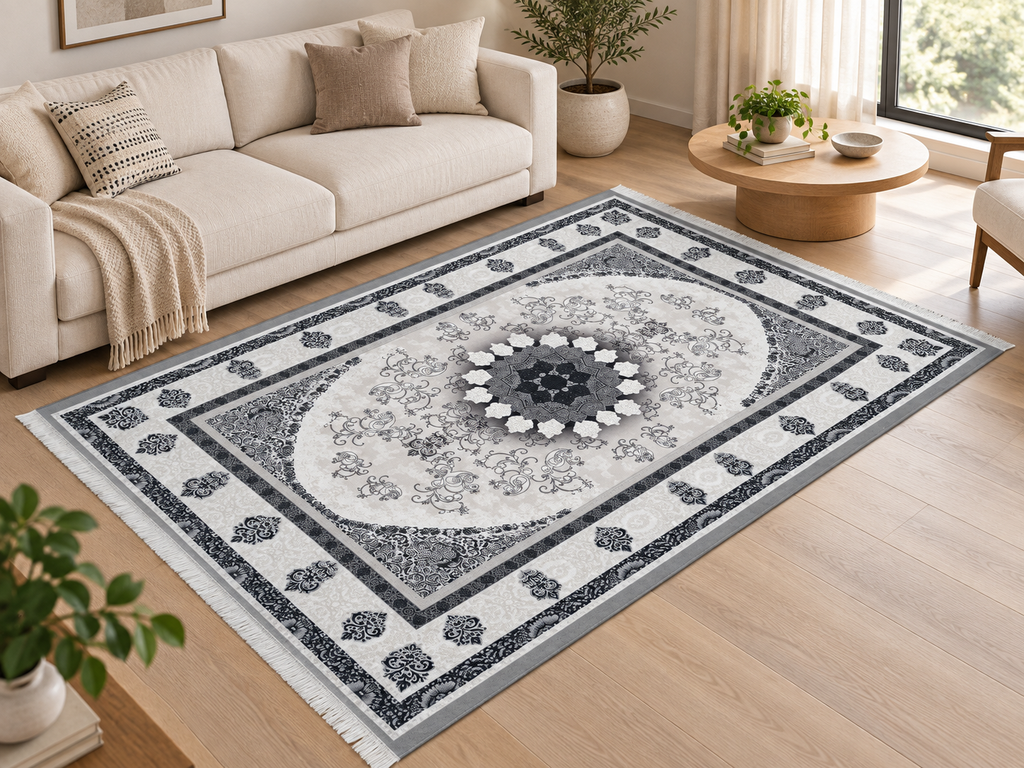Smoke – Luxury Velvet Rug, Grey & Black Modern Design (LVC-501)