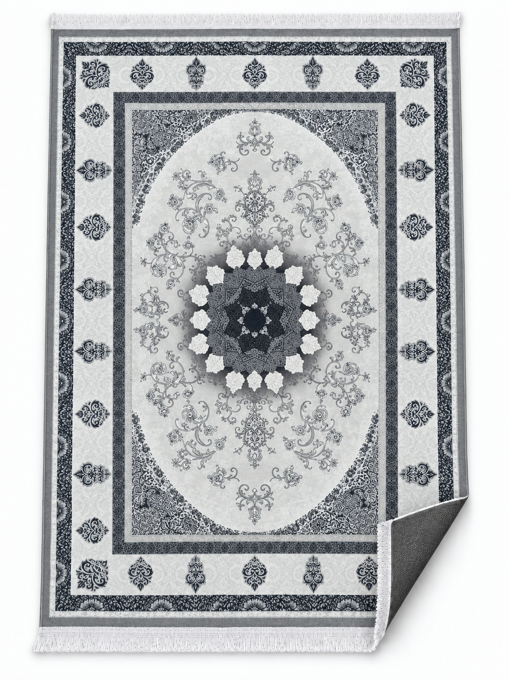 Smoke – Luxury Velvet Rug, Grey & Black Modern Design (LVC-501)