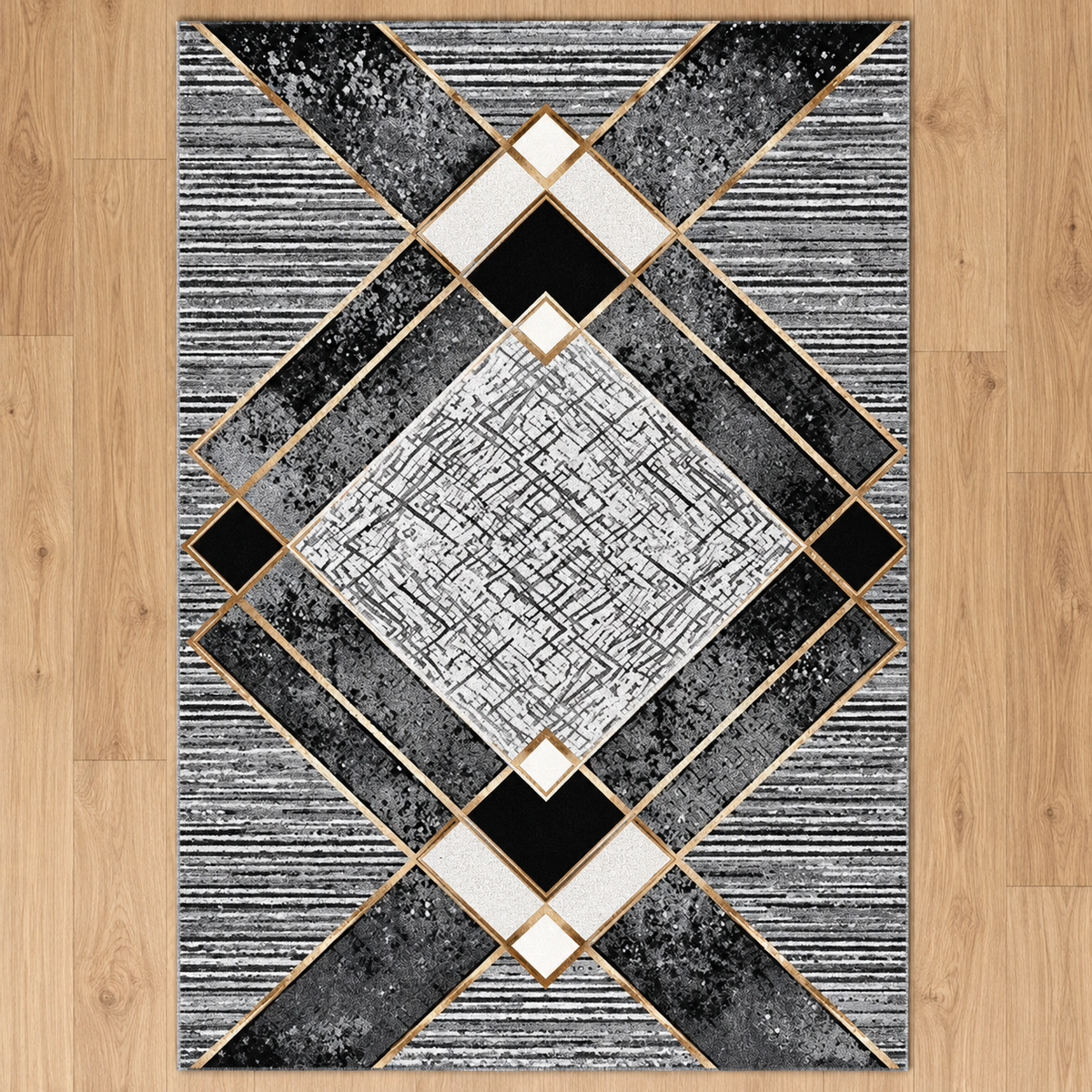 Gatsby – SuperSoft Velvet Rug, Grey & Black Modern Design (SV-116)