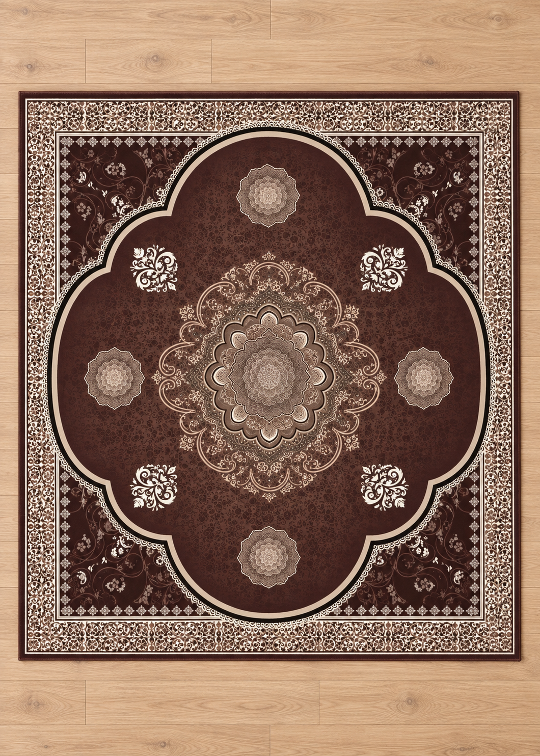 Mocha – SuperSoft Velvet Rug, Brown & Beige Classic Design ( SV-107)