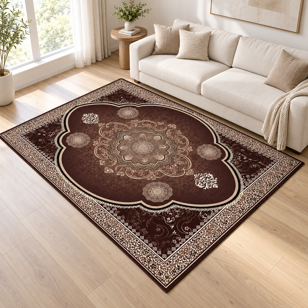 Mocha – SuperSoft Velvet Rug, Brown & Beige Classic Design ( SV-107)
