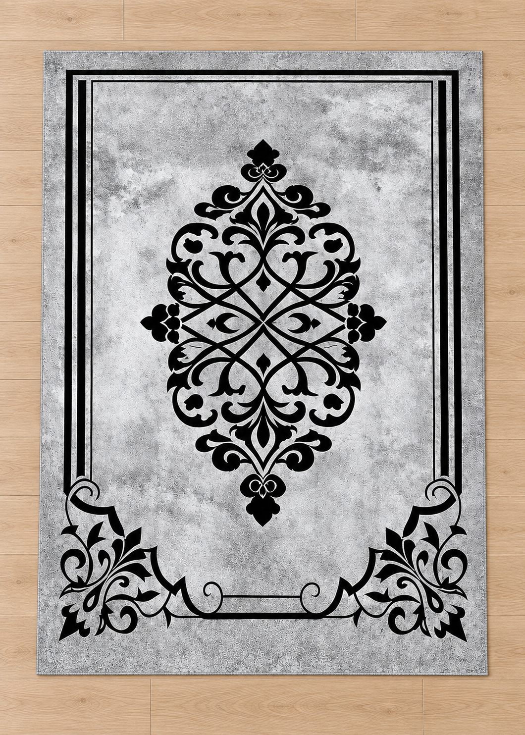 Saray – SuperSoft Velvet Rug, Grey & Black Classic Design ( SV-114)