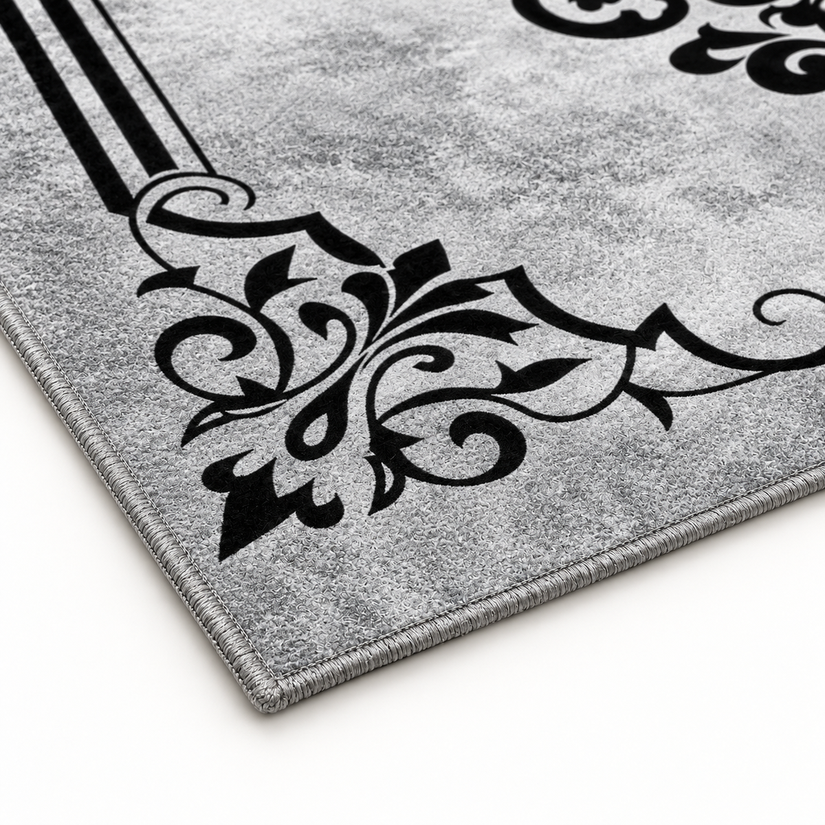 Saray – SuperSoft Velvet Rug, Grey & Black Classic Design ( SV-114)