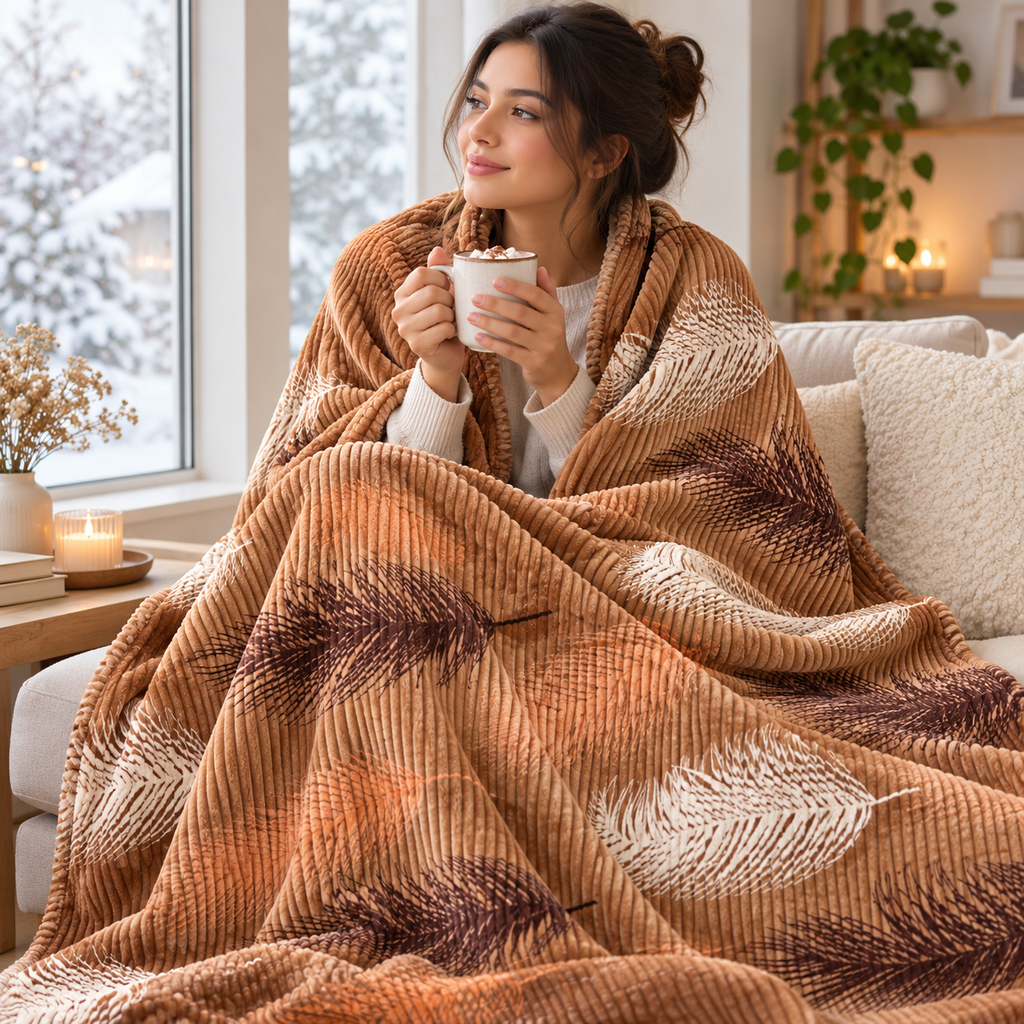 Caramel Plume – Double Bed Flannel Blanket