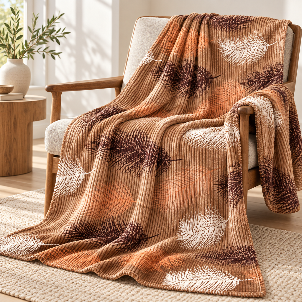 Caramel Plume – Double Bed Flannel Blanket