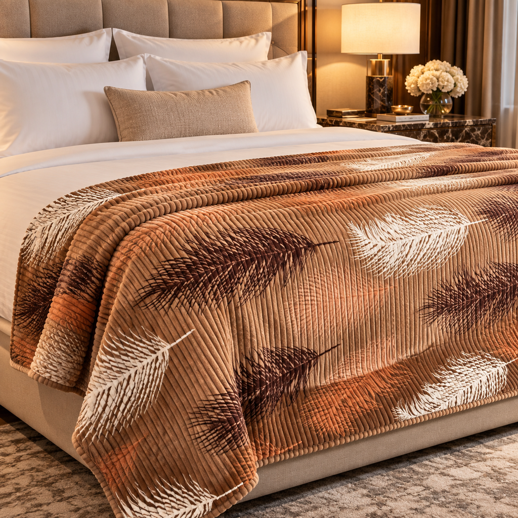 Caramel Plume – Double Bed Flannel Blanket