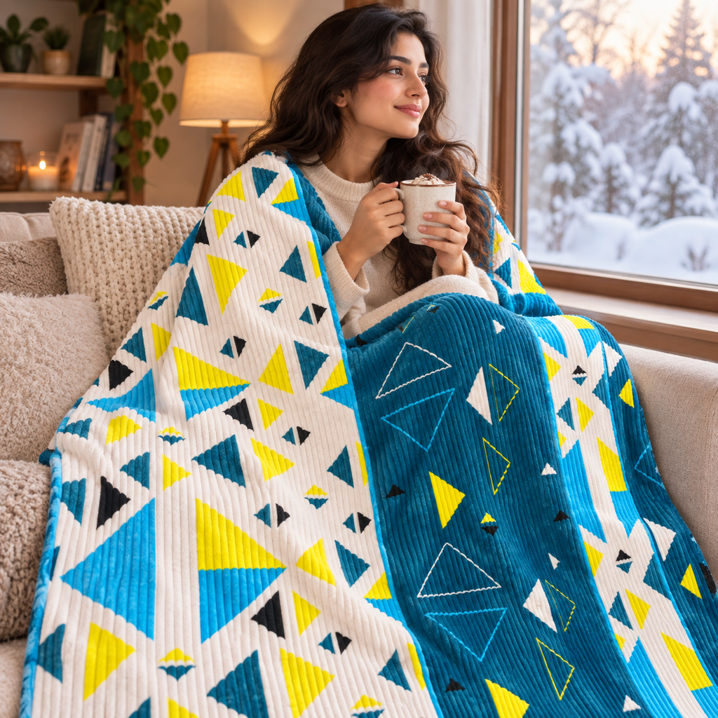 Aqua Prism – Double Bed Flannel Blanket
