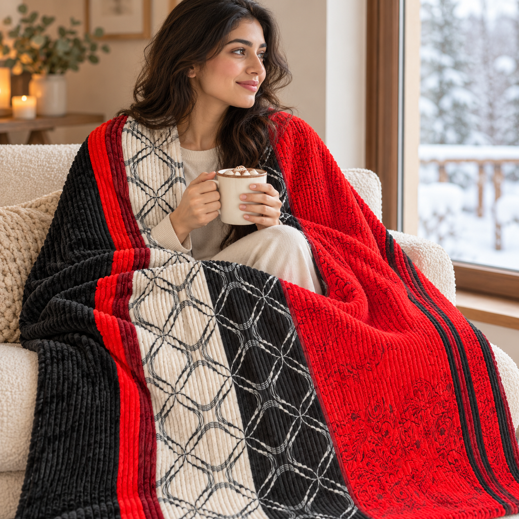 Scarlet Orbit – Double Bed Flannel Blanket