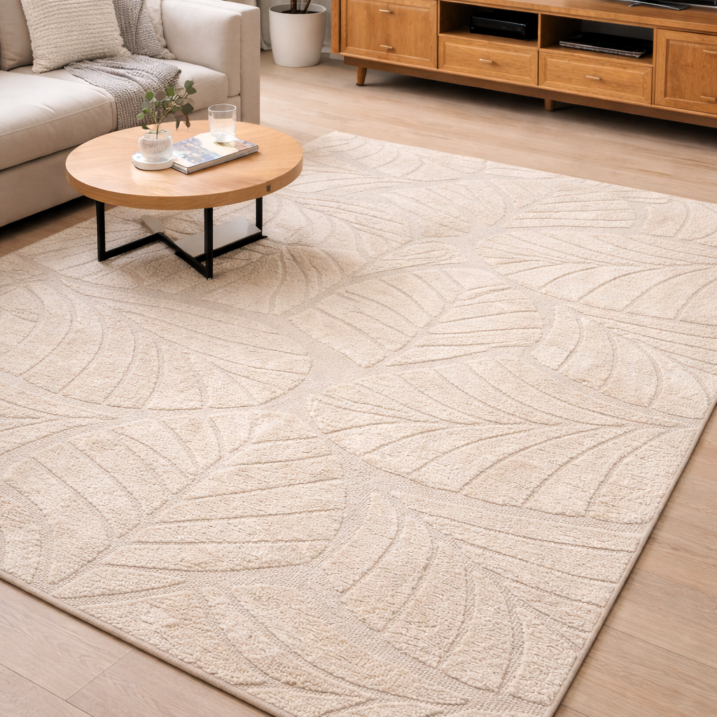 Plush Shaggy Rugs Leaf Pattern
