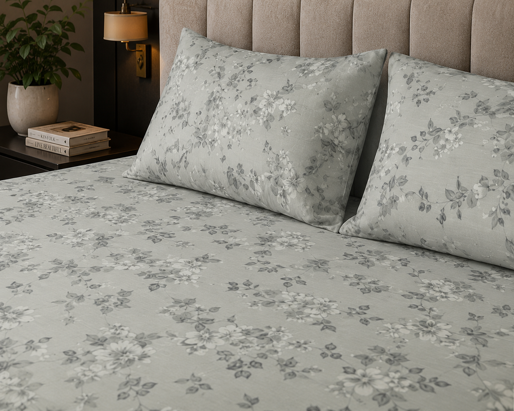 Mist Grey Blossom -  Bedsheet