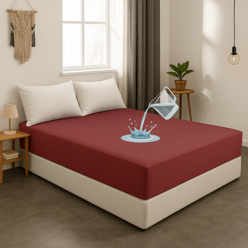 Double Bed Waterproof Mattress Protector- Red