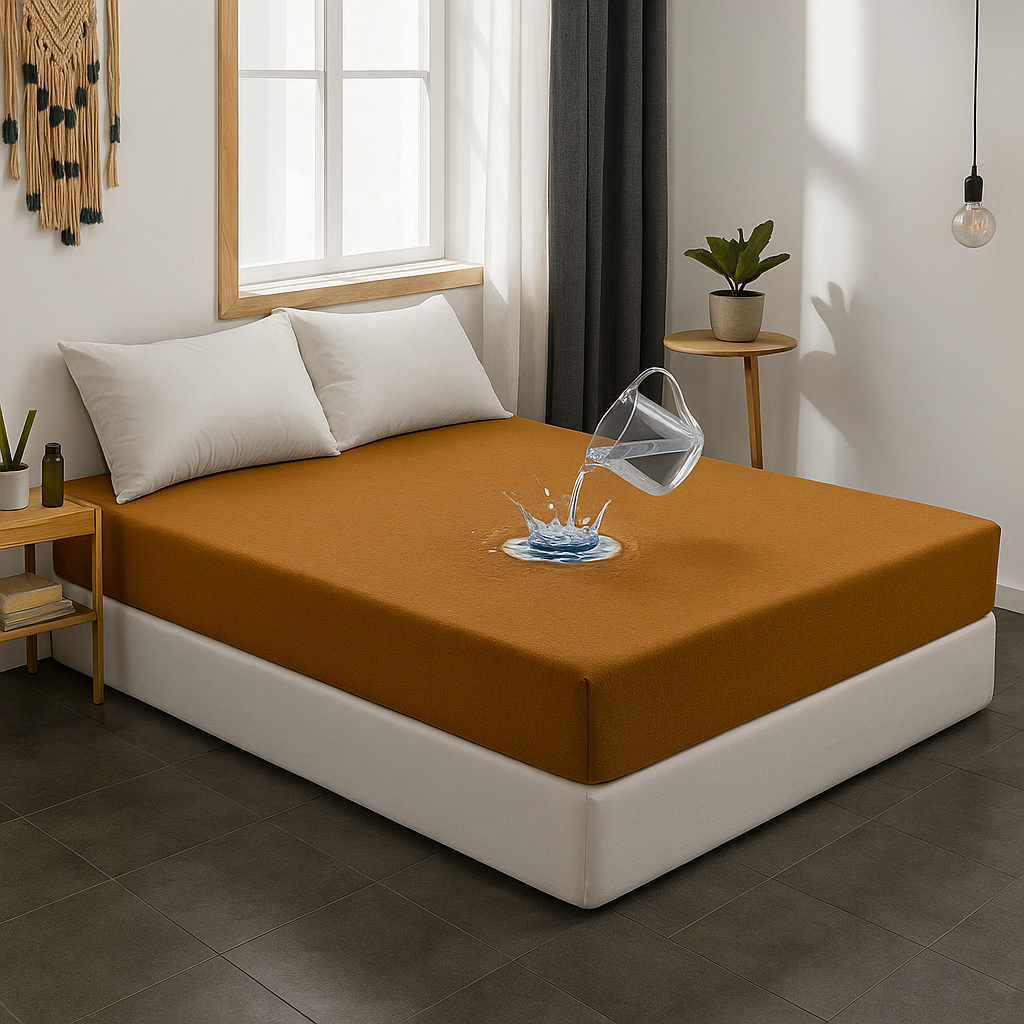 Double Bed Waterproof Mattress Protector- Musturd