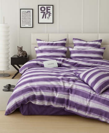 Lavender Stripe - Bedsheet With 4 Pillowcase