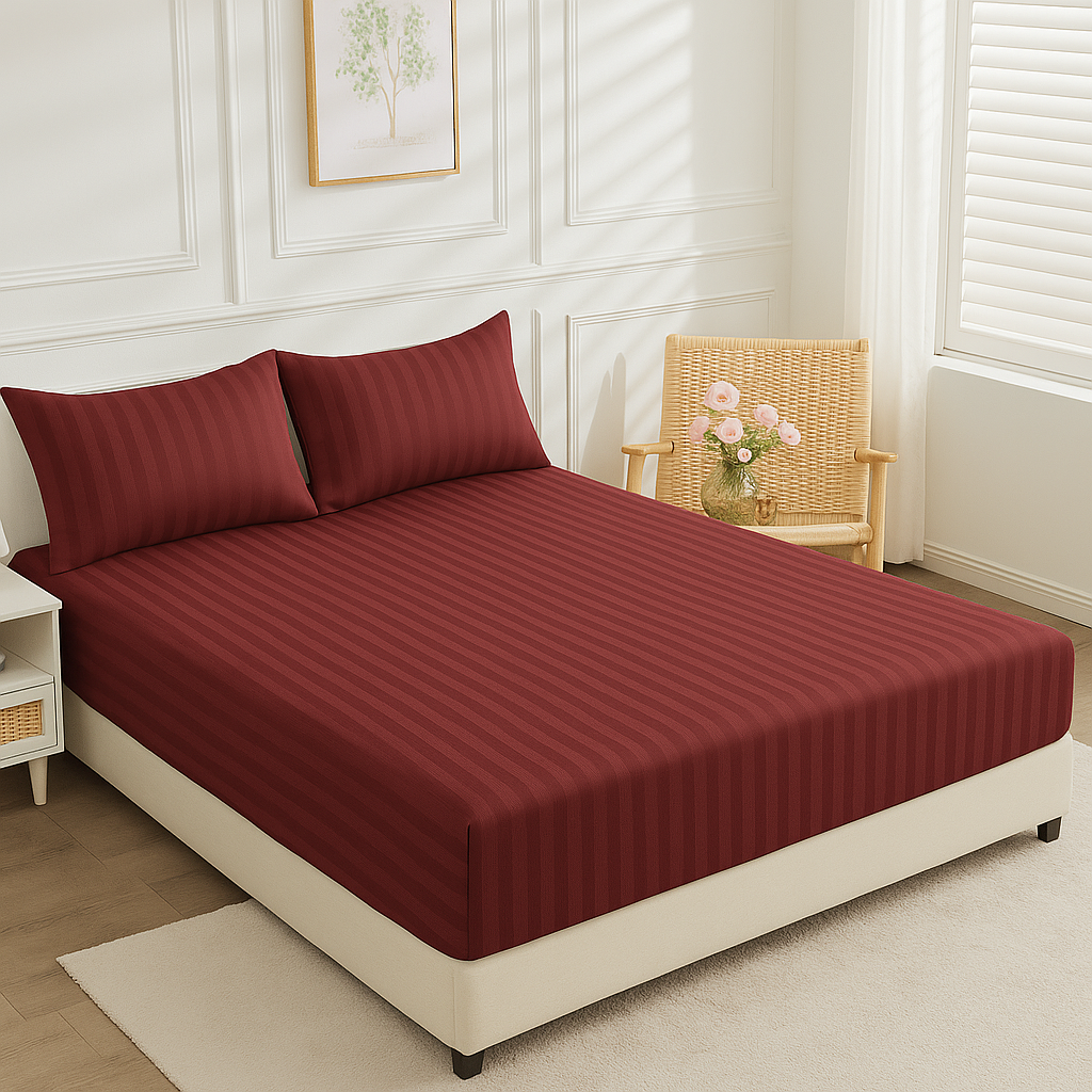 Maroon Stripe - Fitted Sheet