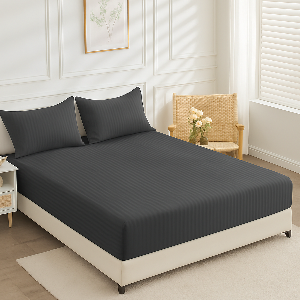 Midnight Gray Stripe - Fitted Sheet