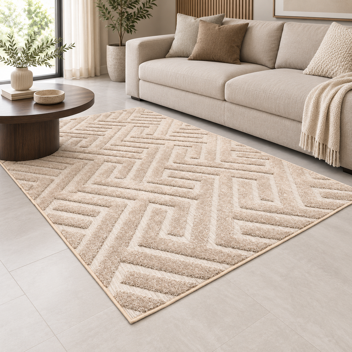 Plush Shaggy Matrix Rug – Light Sand