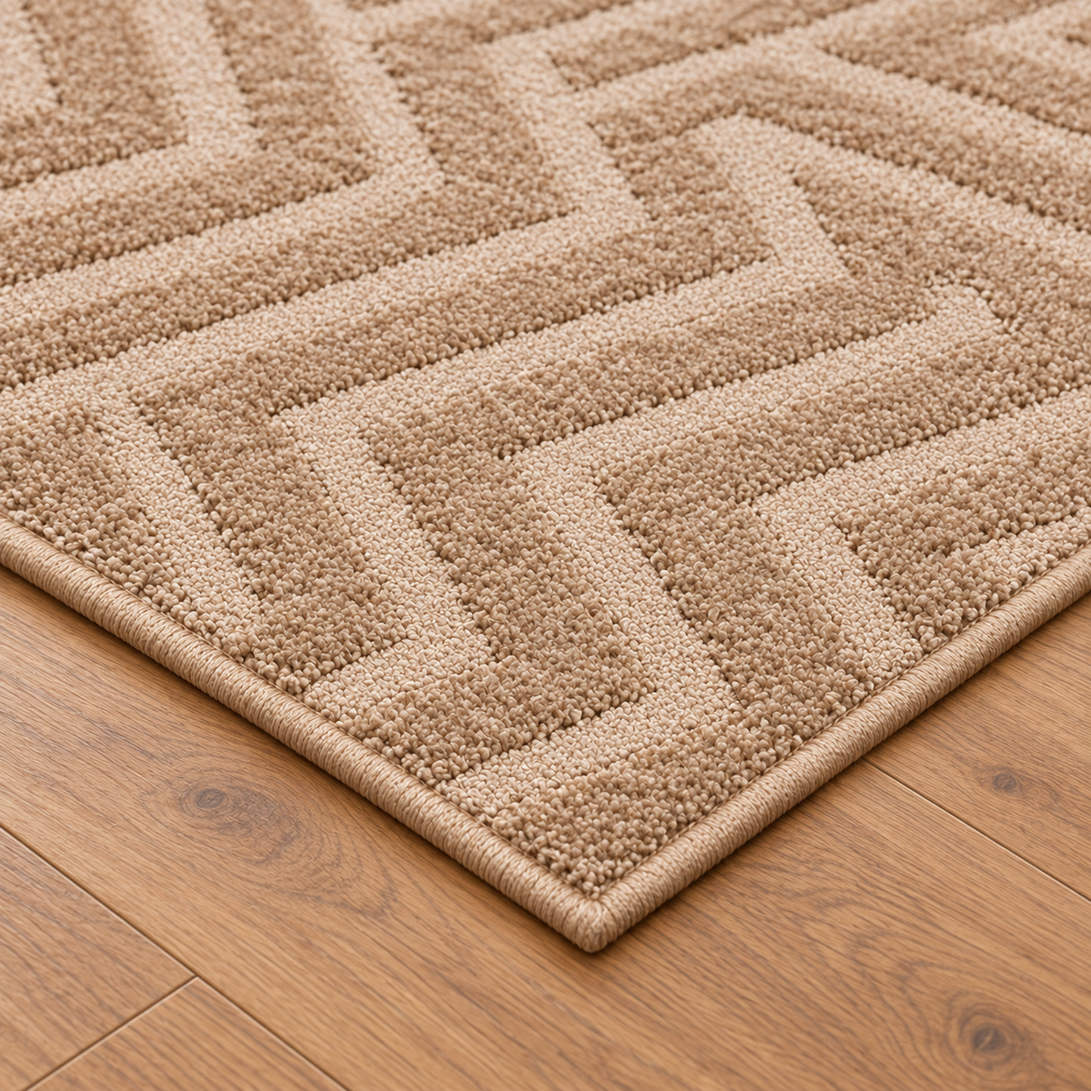 Plush Shaggy Matrix Pattern Rug – Beige