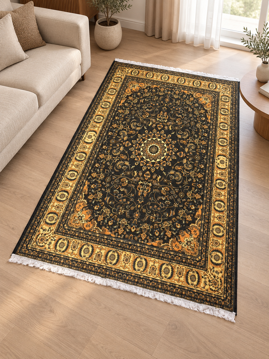 Emerald – Luxury Velvet Rug, Dark Green & Gold (LVT-402)