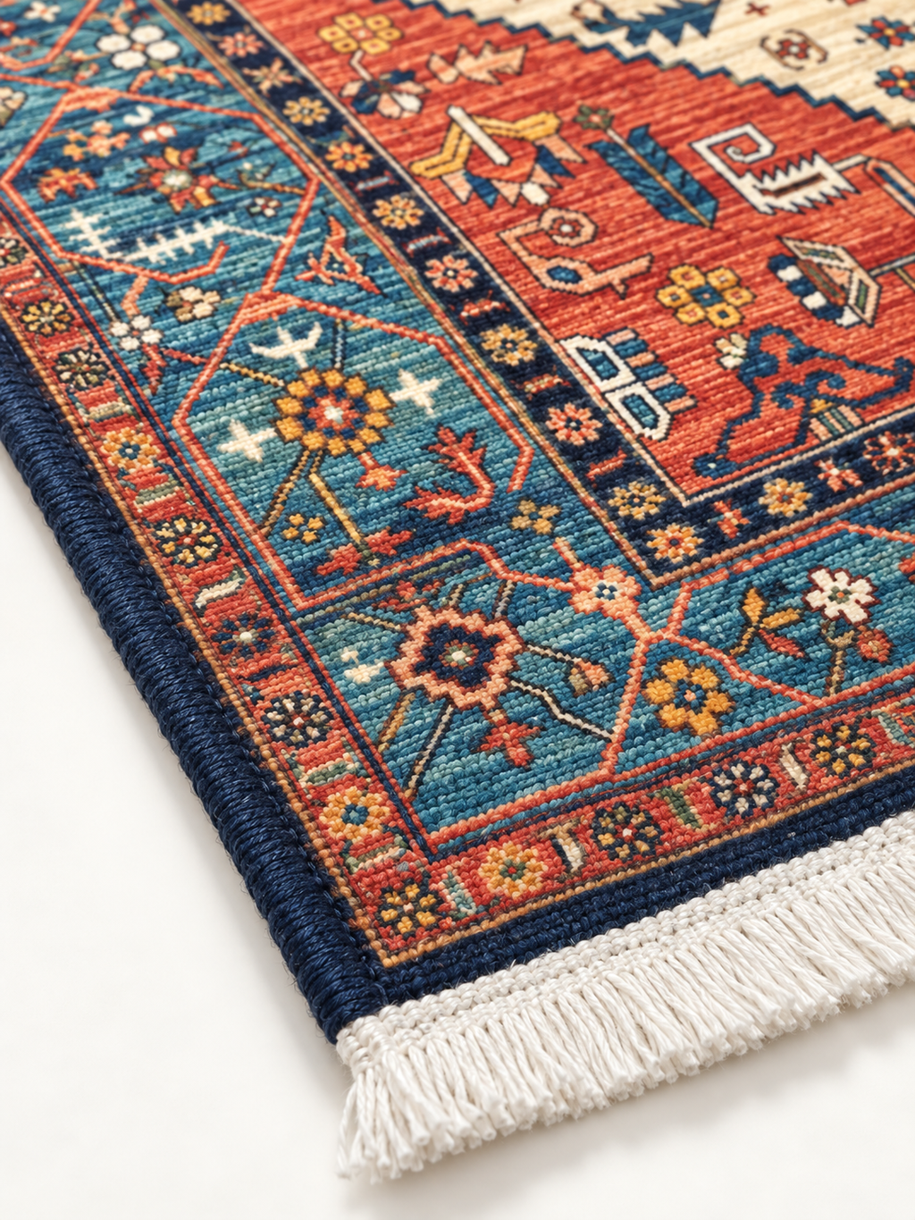 Terracotta – Luxury Velvet Rug, Rust & Navy Tribal Design (LVT-510)