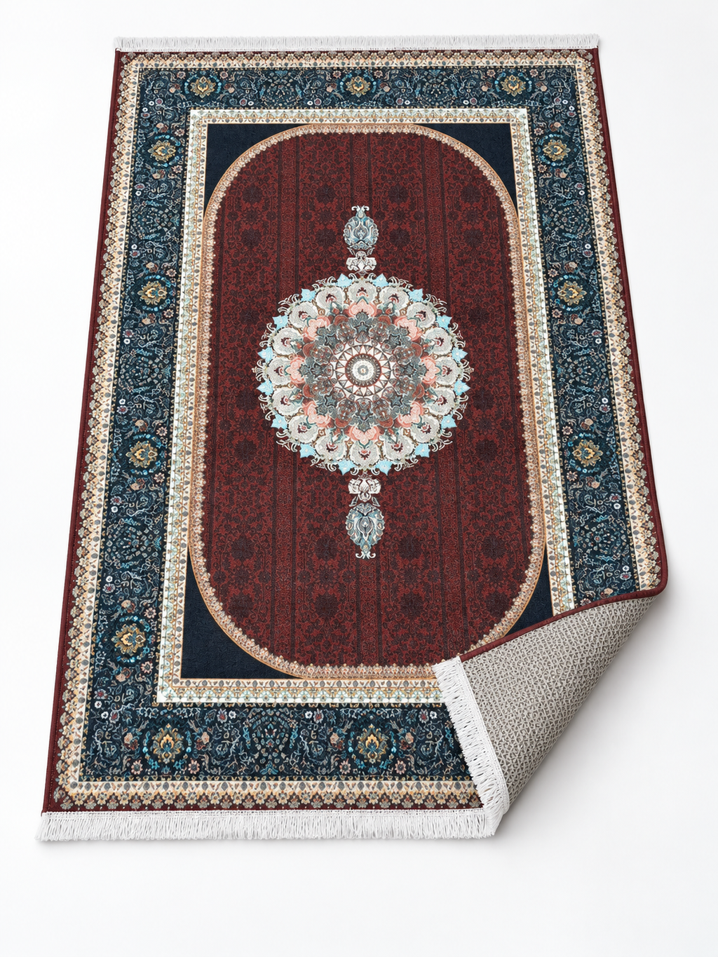 Anari Mehrab – Luxury Velvet Rug, Maroon & Navy Traditional Design (LVT-403)