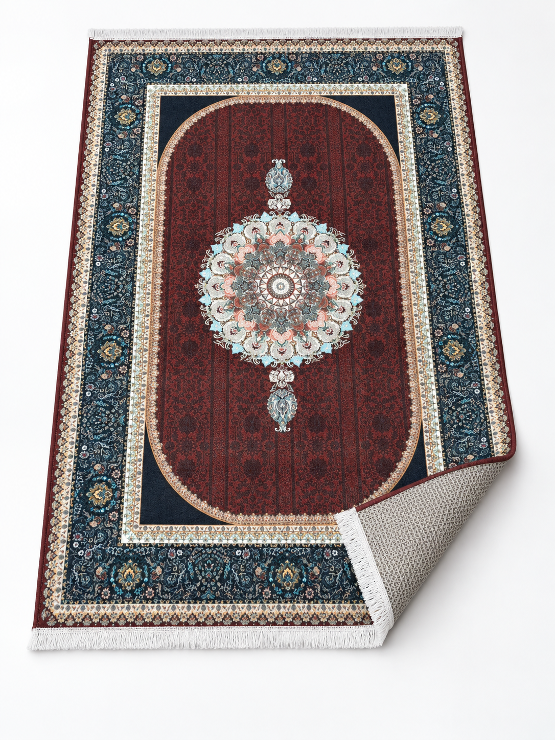Anari Mehrab – Luxury Velvet Rug, Maroon & Navy Traditional Design (LVT-403)