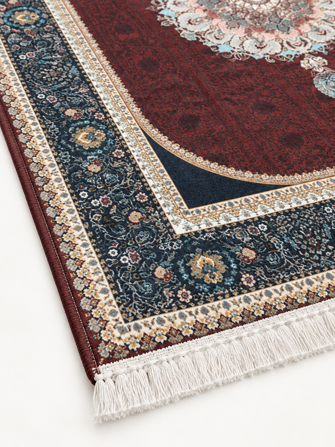Anari Mehrab – Luxury Velvet Rug, Maroon & Navy Traditional Design (LVT-403)