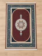 Anari Mehrab – Luxury Velvet Rug, Maroon & Navy Traditional Design (LVT-403)