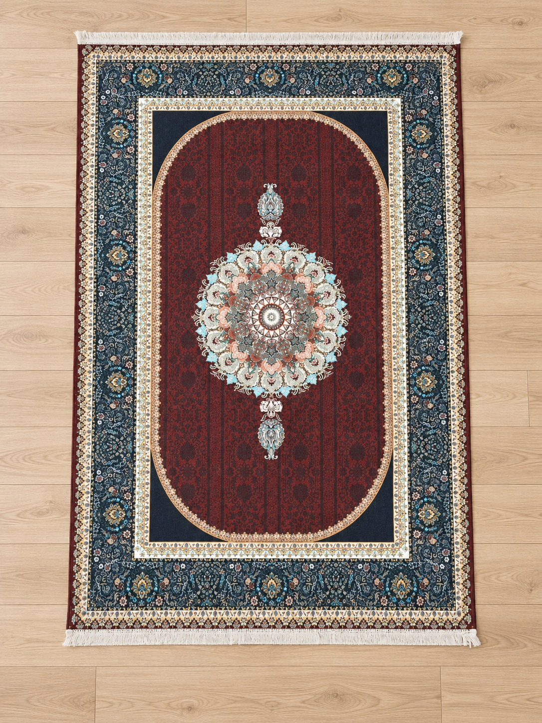 Anari Mehrab – Luxury Velvet Rug, Maroon & Navy Traditional Design (LVT-403)