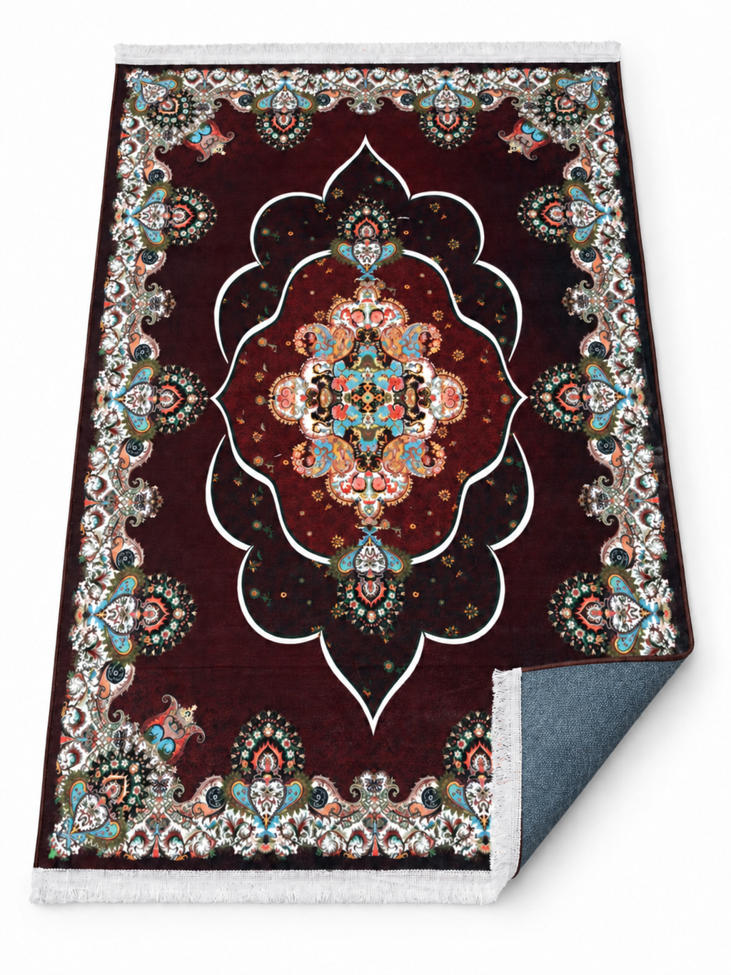 Obsidian– Luxury Velvet Rug, Maroon & Black Traditional Design (LVC-502)