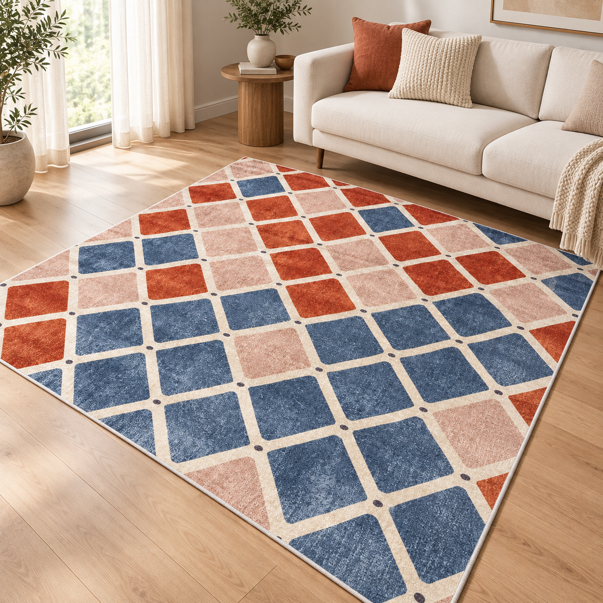 Denim – Modern Rug, Blue & Orange Geometric Design (MD-219)