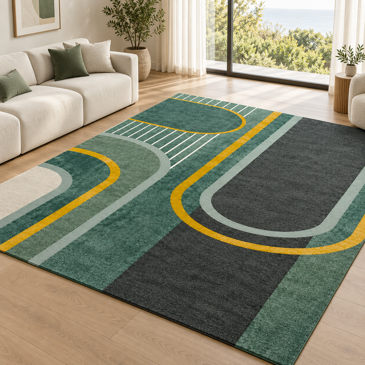 Jade – Modern Rug, Green & Gold Geometric Design (MD-217)