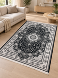 Eclipse – Luxury Velvet Rug, Black & Ivory Traditional Design (LVC-509)