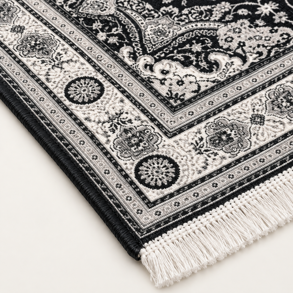 Eclipse – Luxury Velvet Rug, Black & Ivory Traditional Design (LVC-509)