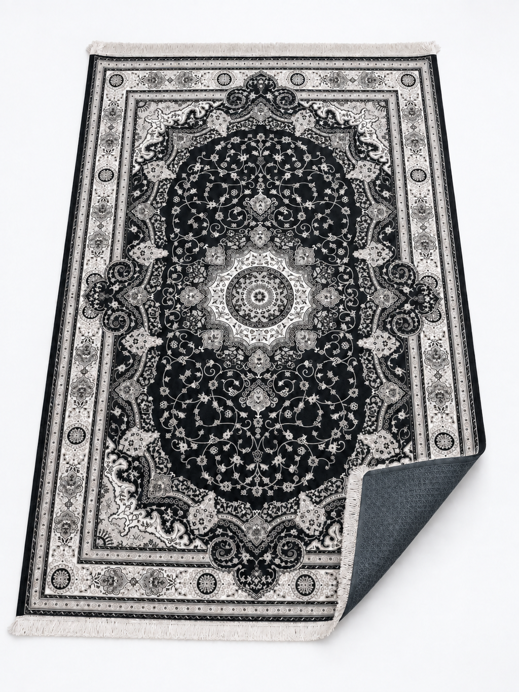 Eclipse – Luxury Velvet Rug, Black & Ivory Traditional Design (LVC-509)