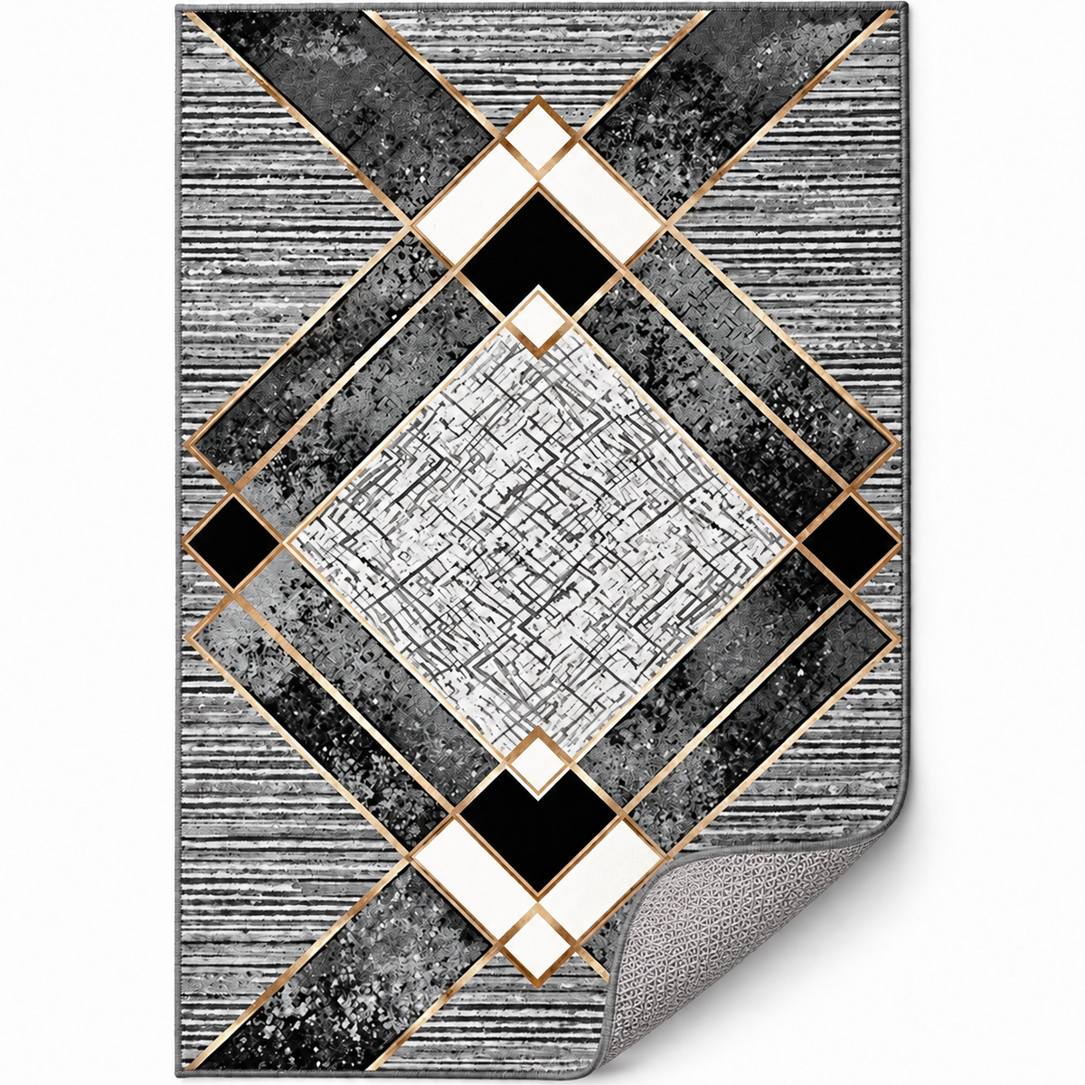 Gatsby – SuperSoft Velvet Rug, Grey & Black Modern Design (SV-116)