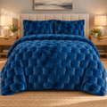 Royal Blue Honeycomb Premium Shaggy Comforter Set (4 Pcs)