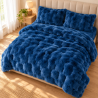 Royal Blue Honeycomb Premium Shaggy Comforter Set (4 Pcs)