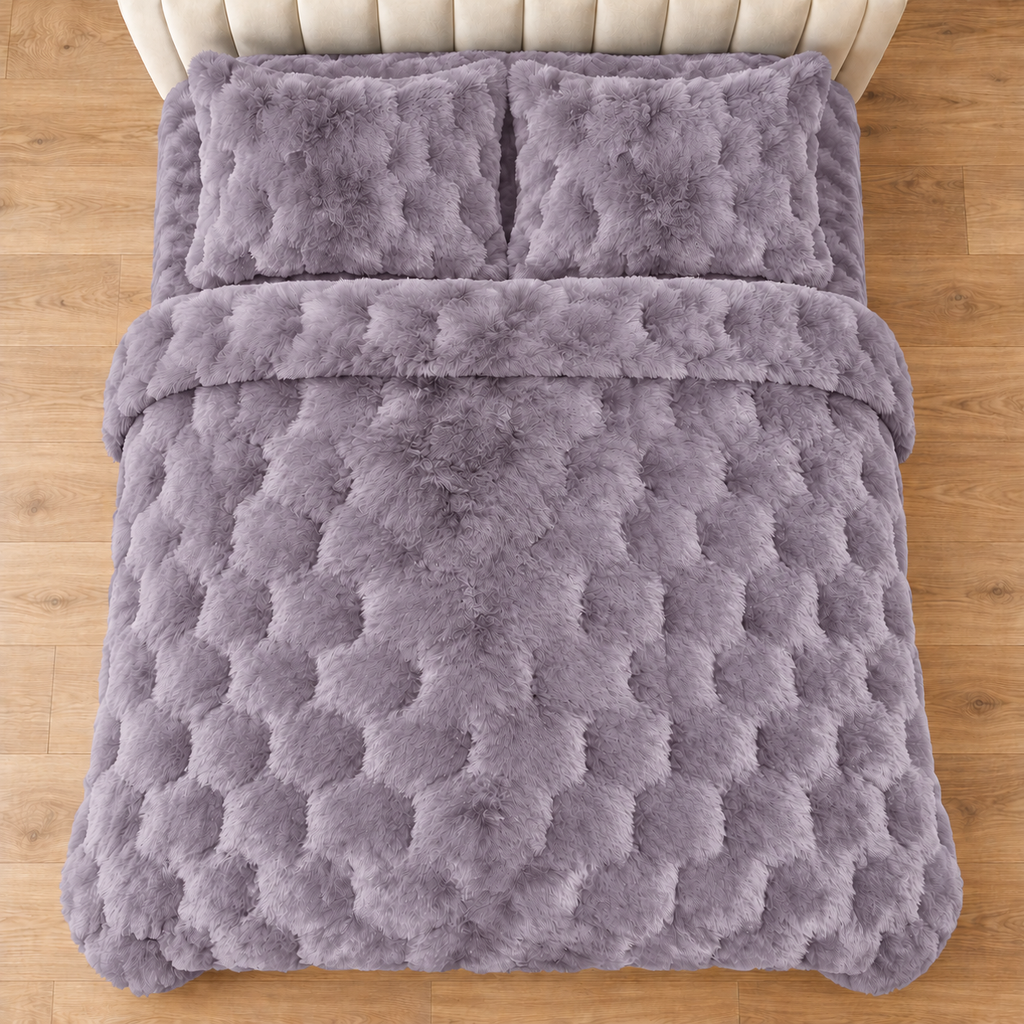 Lilac Honeycomb Premium Shaggy Comforter Set (4 Pcs)