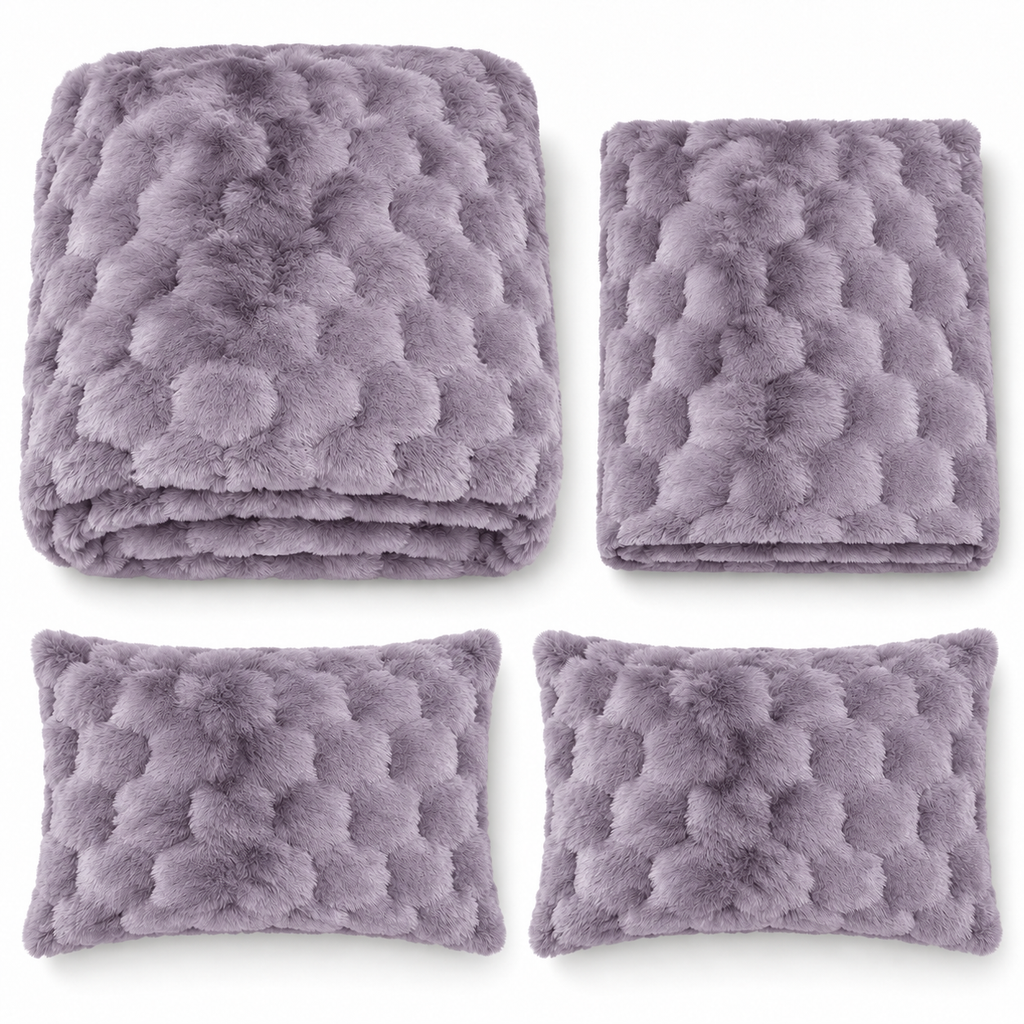 Lilac Honeycomb Premium Shaggy Comforter Set (4 Pcs)