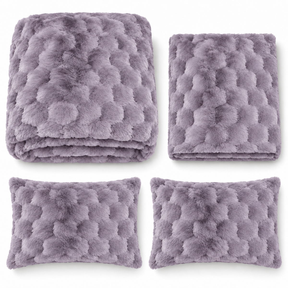 Lilac Honeycomb Premium Shaggy Comforter Set (4 Pcs)