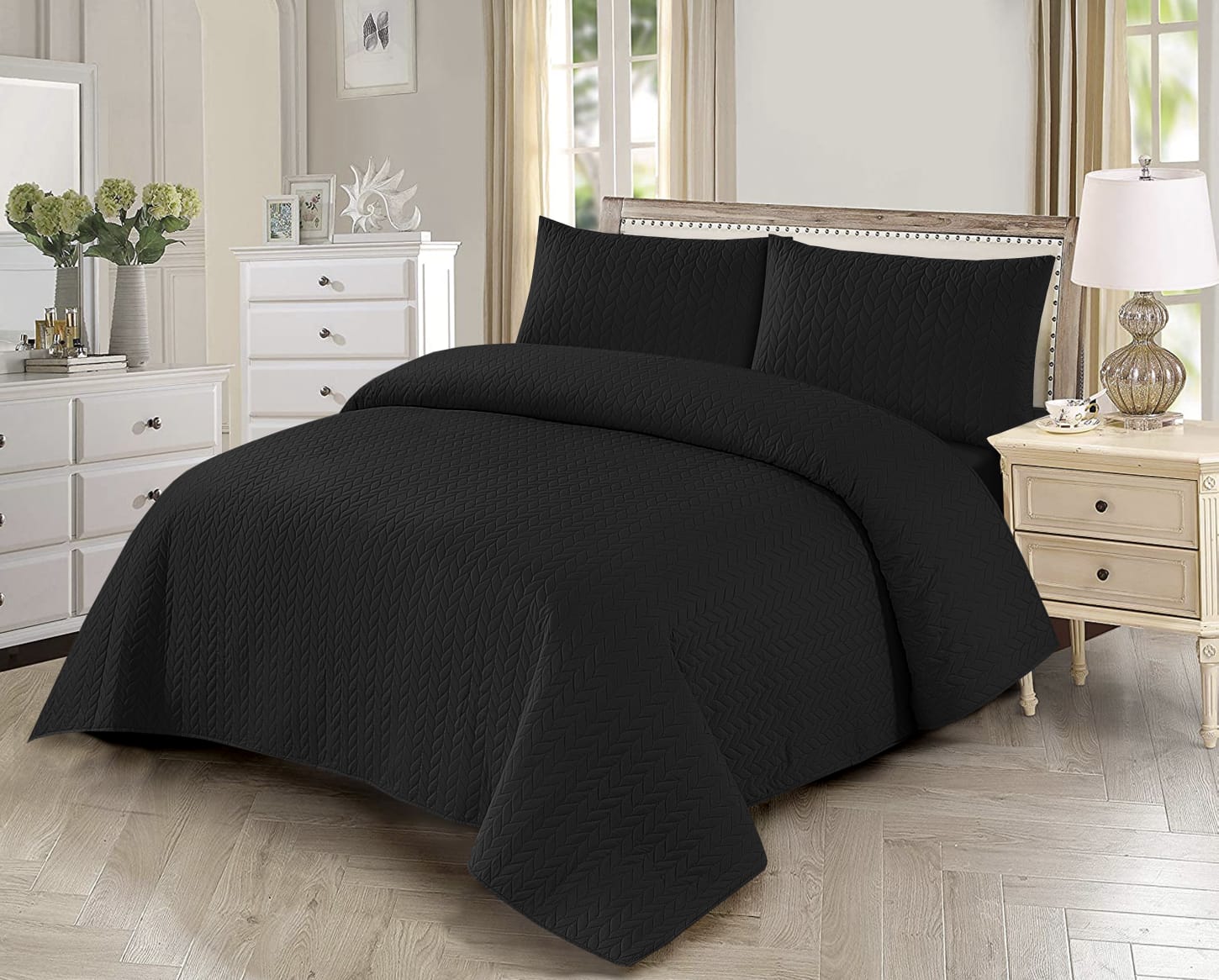 3 Pcs Ultrasonic Bedspread - Black