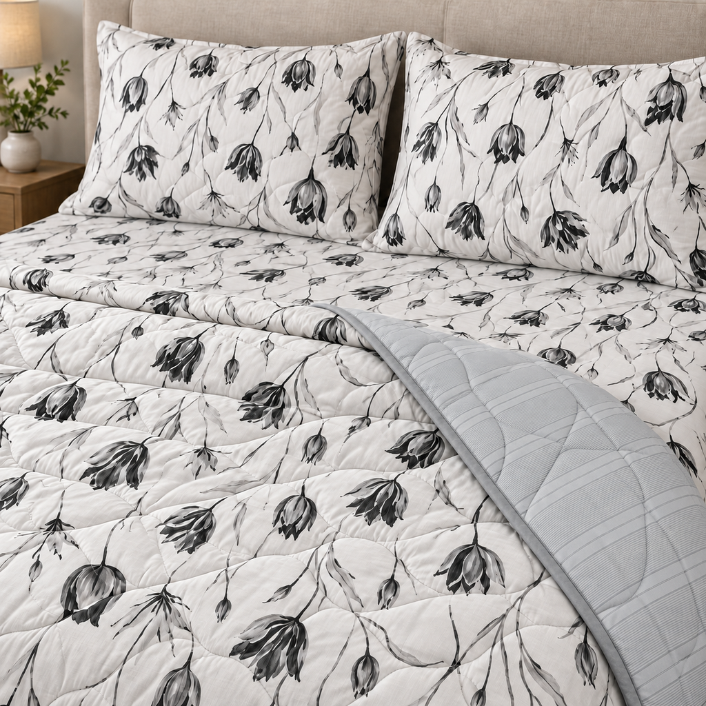 Midnight Tulip 4-Piece Reversible Comforter Set,