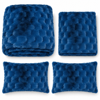 Royal Blue Honeycomb Premium Shaggy Comforter Set (4 Pcs)