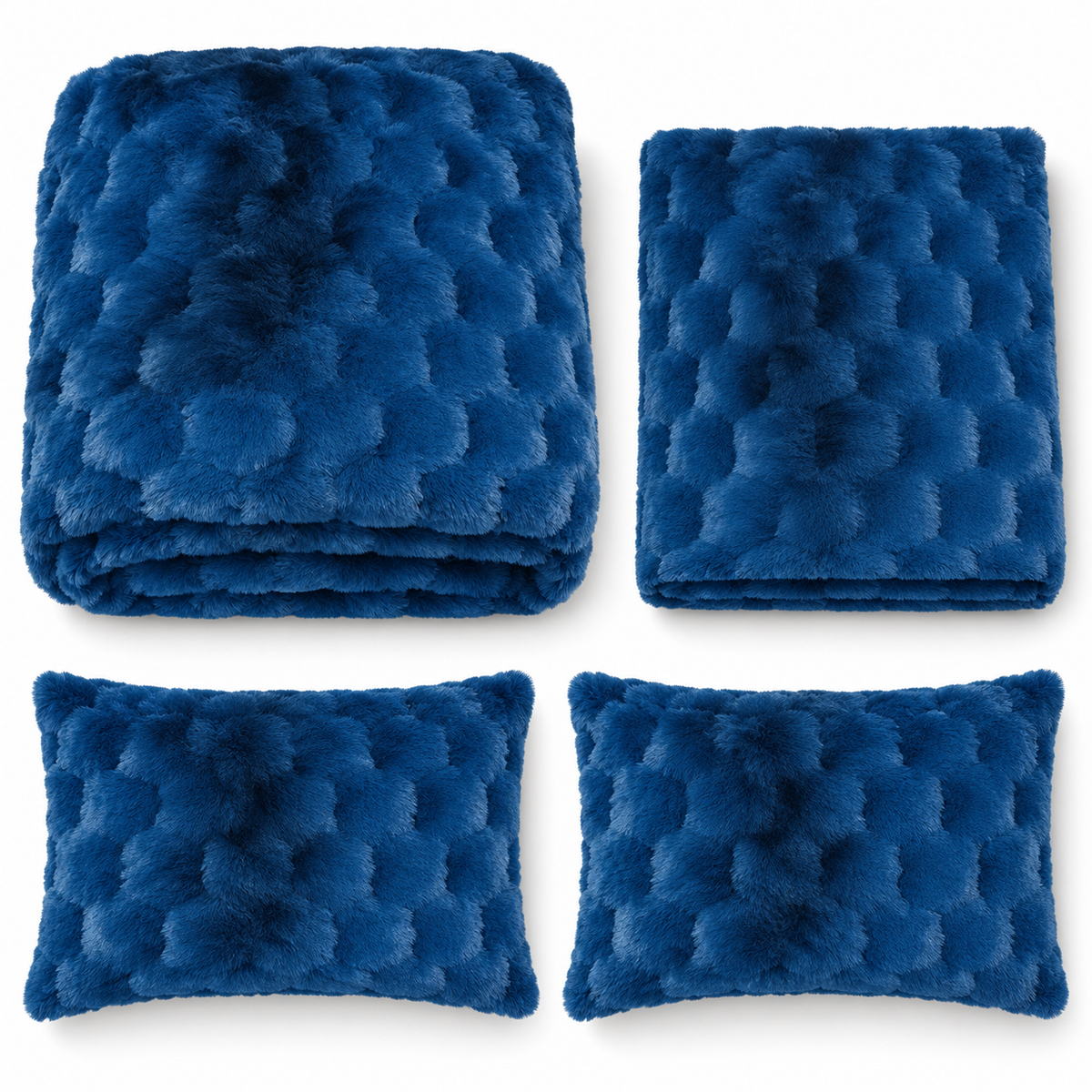 Royal Blue Honeycomb Premium Shaggy Comforter Set (4 Pcs)