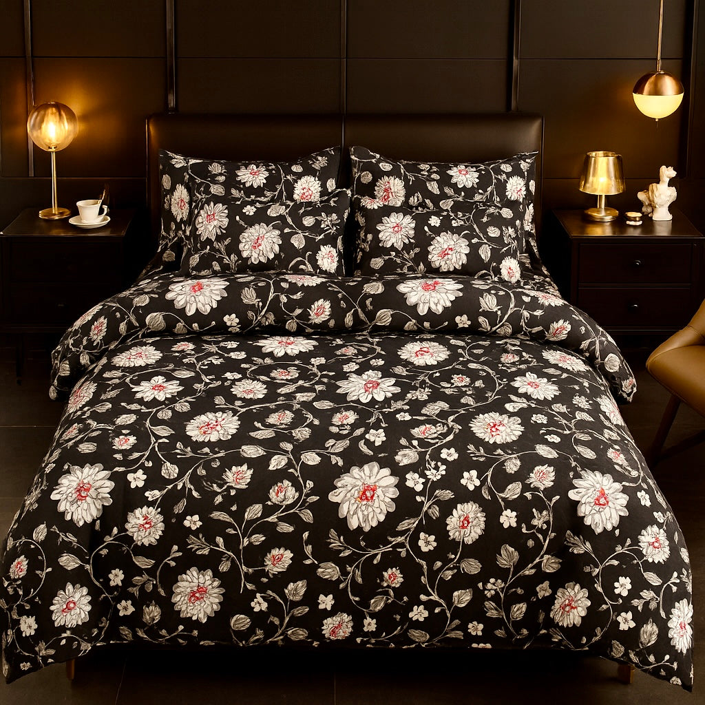 Night Petals - Bedsheet With 4 Pillowcase