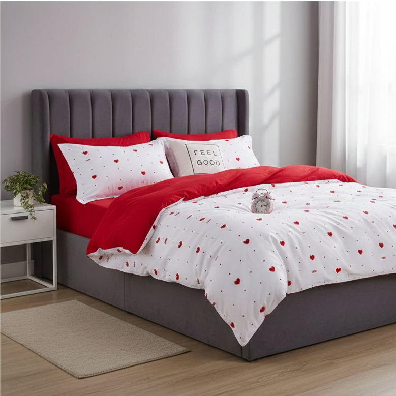 White Hearts - Quilt Cover Sets - 6Pcs