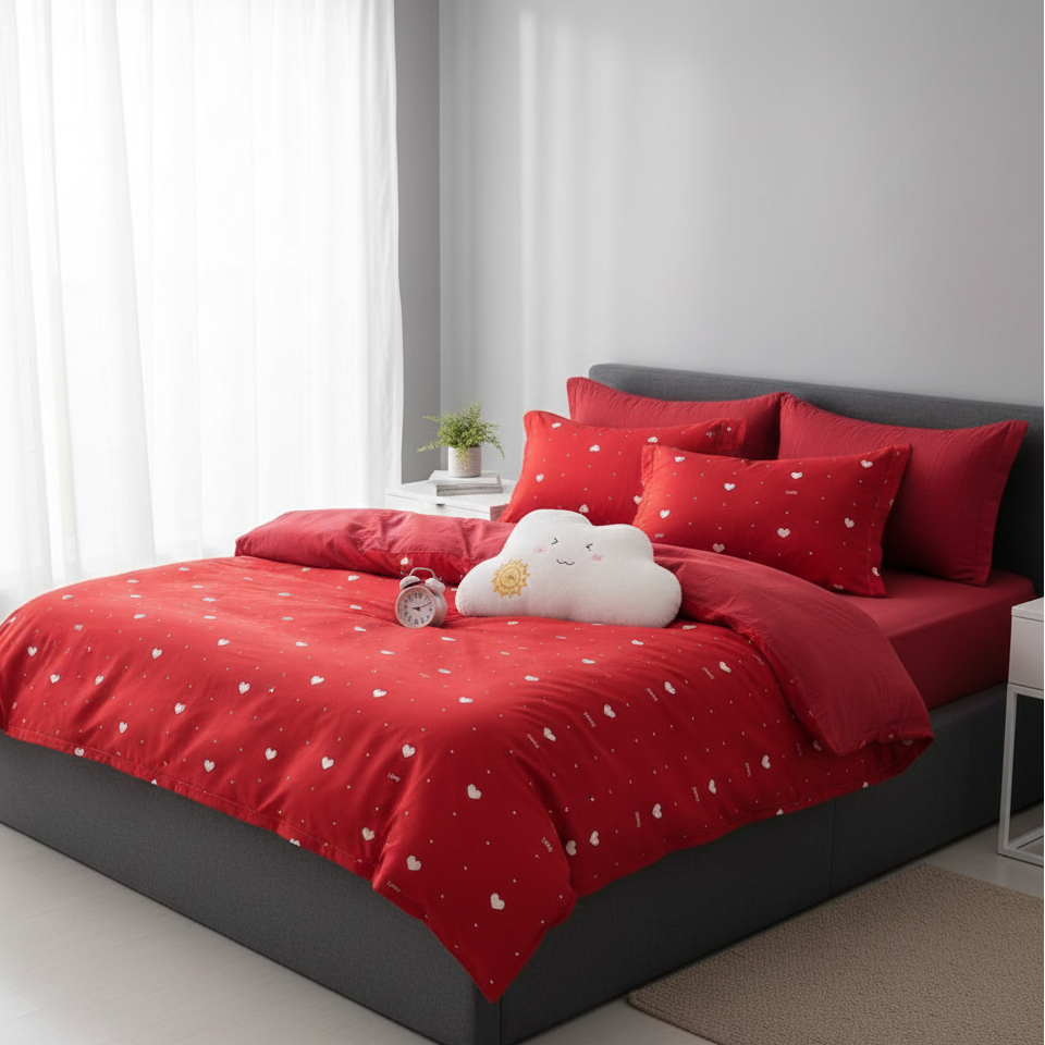 Red Hearts - Quilt Cover Sets - 6Pcs