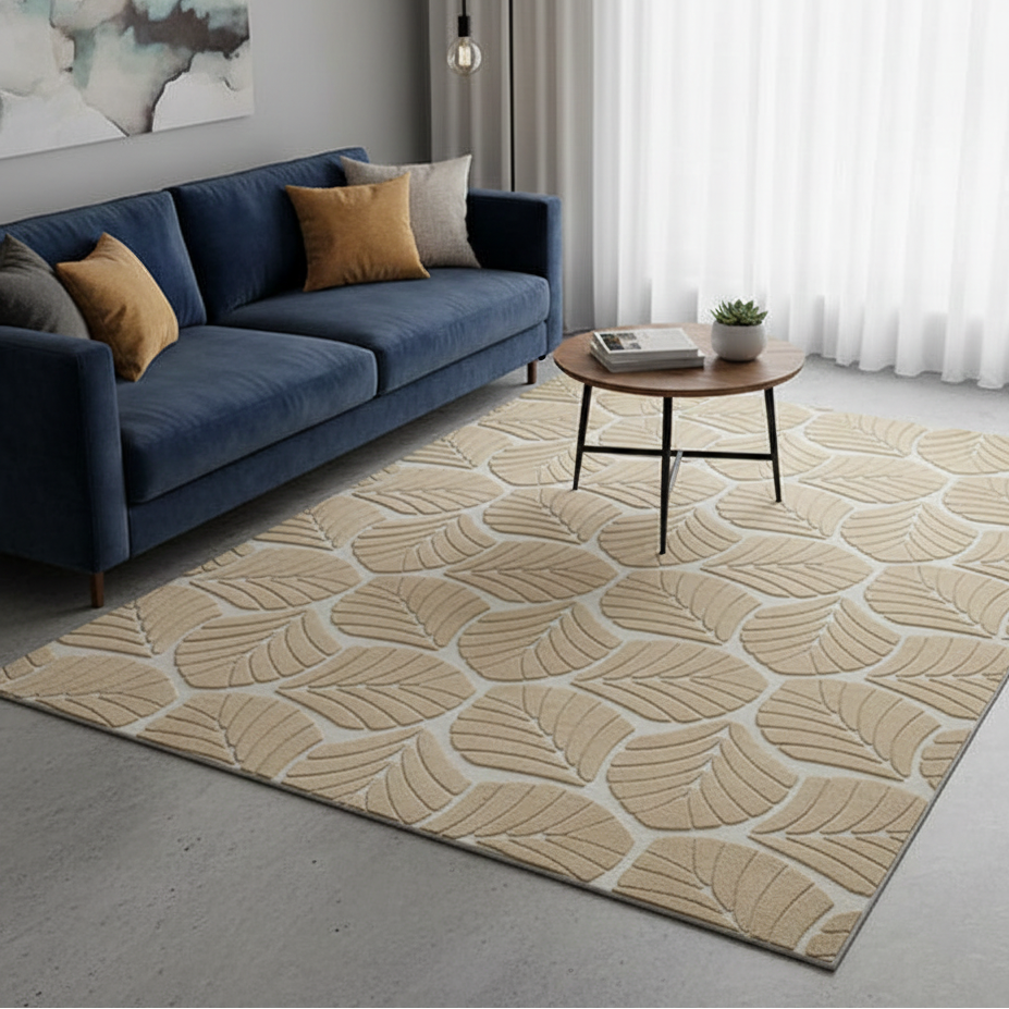 Plush Shaggy Rugs Leaf Pattern